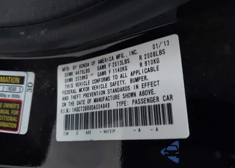 2013 Honda Accord Ex-L V-6 z USA, uszkodzony, nr VIN 1HGCT2B88DA004849